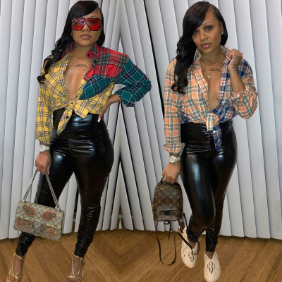 Fashion casual stitching plaid shirt KSN8058