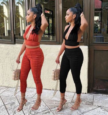 Two-piece pleated casual solid color sexy vest AFY721