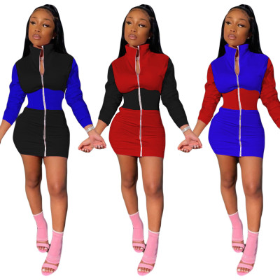 Fashion Contrast Stitching Long Sleeves Short Jacket Dress YY5216