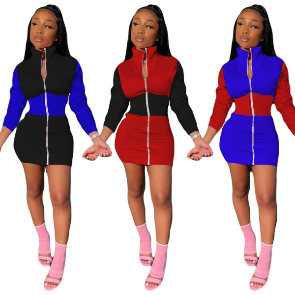 Fashion Contrast Stitching Long Sleeves Short Jacket Dress YY5216