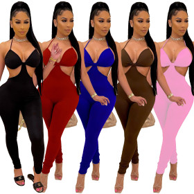 Fashion sexy suspenders solid color casual jumpsuit SY8805
