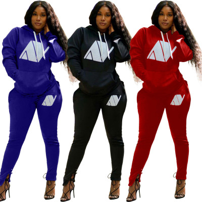 Casual Pattern Printed Long Sleeves Hooded Sweater With Trousers Two Piece Sets ARM8242