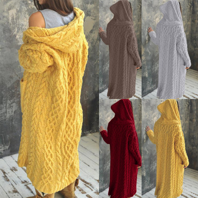 New Womens Cardigan Twist Braided Lazy Hooded Long Cardigan Sweater OYW0601