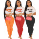 Women Fashion Print Sexy Hollow Perspective Slim Two-piece Set WJ5205