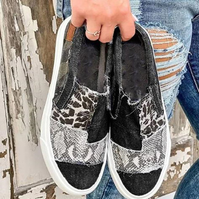 Large size Womens shoes snakeskin stitching polyurethane flat canvas shoes women HWJ294
