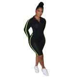 Sports Zipper Long Sleeves Top With Shorts Two Piece Sets MA6600