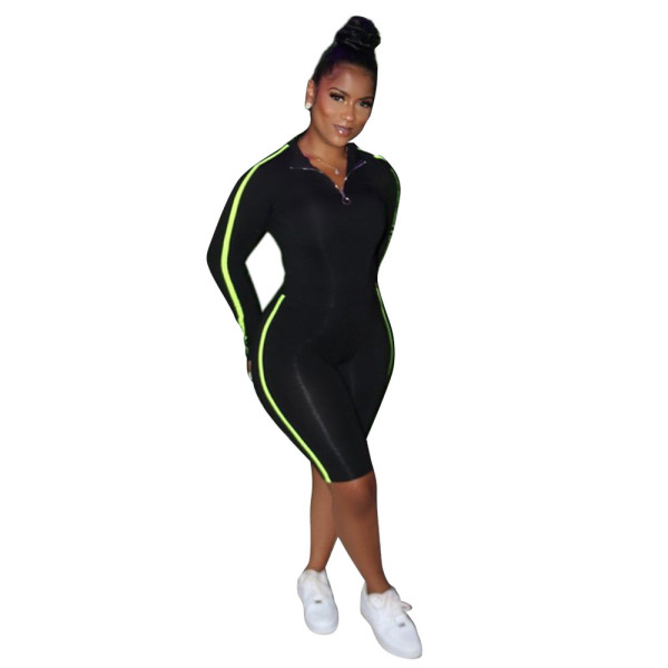 Sports Zipper Long Sleeves Top With Shorts Two Piece Sets MA6600