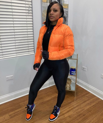 Casual Solid Color Zipper Long Sleeves Drawstring Short Jacket  LA3245