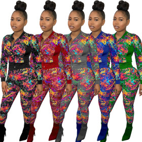 Fashion Tie Dye Zipper Long Sleeves Top With Trousers Two Pieces Sets WY6725