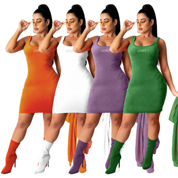 Fashion casual sexy Womens dress with diamond letters HN004
