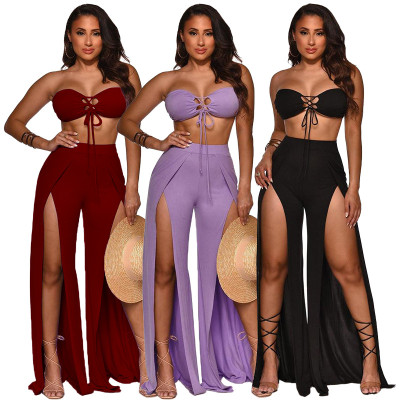 Two-piece Womens casual suit split wide leg trousers MY9877