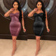 Sexy Leather Wrapped Chest Zipper Mini Skinny Dress F150