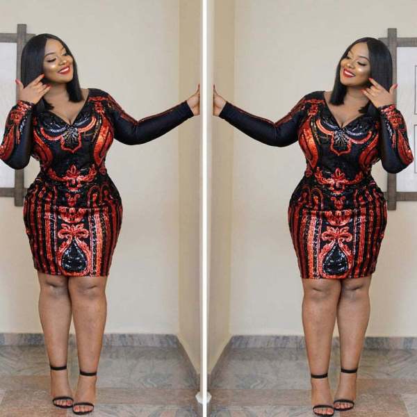 Sexy Sequins V-Neck Long Sleeves Mini Plus Size Dress CCY1354