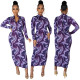 Fashion Tie Dye Zipper V-Neck Long Sleeves Midi Dress GL6330
