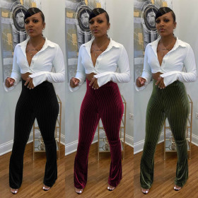 Fashion High Waist Gold Velvet Long Flared Pants GLS1881