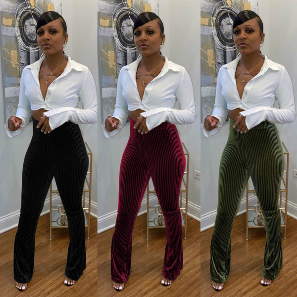 Fashion High Waist Gold Velvet Long Flared Pants GLS1881