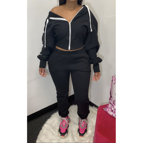 European and American fashion women's clothing stand-alone stand autumn and winter solid color hoodi