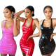 Spring and autumn Womens clothing sexy tight-fitting hip leather one-piece dress ABL6650