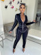 Casual Stitching Zipper V-Neck Long Sleeves Skinny Yoga Jumpsuit  F8325