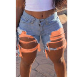 Summer new European and American cross-border Amazon wish women's net red ripped denim pants WY5309