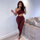 One-shoulder hollow solid color slim-fit sports fitness jumpsuit P134790W