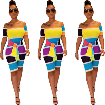 Temperament one-shoulder short-sleeved pit strip fabric jumpsuit YIY1311