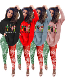 Fashion Christmas Style High Collar Long Sleeves Top With Trousers Two Pieces Sets SSD1196