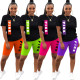Cute Letter Printed Round Neck Short Sleeves T-Shirt With Shorts Two Pieces Sets  M6338