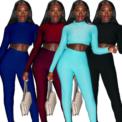 Fashion Fish Scale Round Neck Long Sleeves Ctopped Top With Trousers Two Piece Sets QZ6119