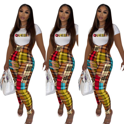 Fashion Letter Printed Round Neck Short Sleeves T-Shirt With Hole Trousers Two Pieces Sets  L713