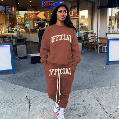 Casual Letter Printed Round Neck Long Sleeves T-Shirt With Trousers Two Pieces Sets  A6036
