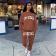 Casual Letter Printed Round Neck Long Sleeves T-Shirt With Trousers Two Pieces Sets  A6036