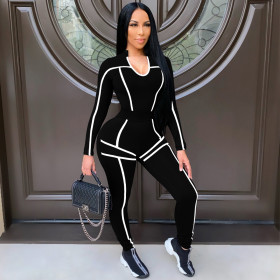Sports V-Neck Long Sleeves Top With Trousers Yoga Two Piece Sets SM9136