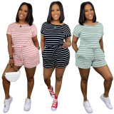 Summer new style striped drawstring zipper jumpsuit YYU6561