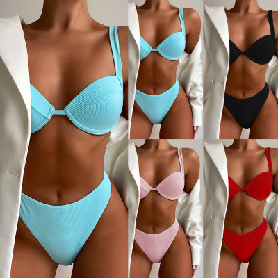 New hard cup bikini waist solid color swimwear LG76606