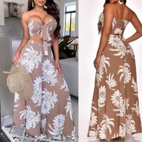 One-piece sexy tube top printed wide-leg jumpsuit HC713