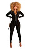 Autumn Velvet Zipper V-Neck Long Sleeves Skinny Jumpsuit FM1168A