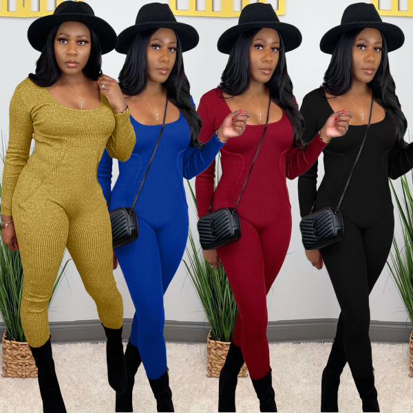 Fashion stitching pit strip slim fit sports and leisure 4-color jumpsuit ALS230