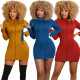 Autumn Stitching Round Neck Long Sleeves Plus Size Mini Skinny Dress Q2934