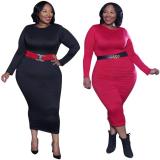 Solid color tight-fitting buttocks sexy autumn/winter long plus size Womens dress OSS20972