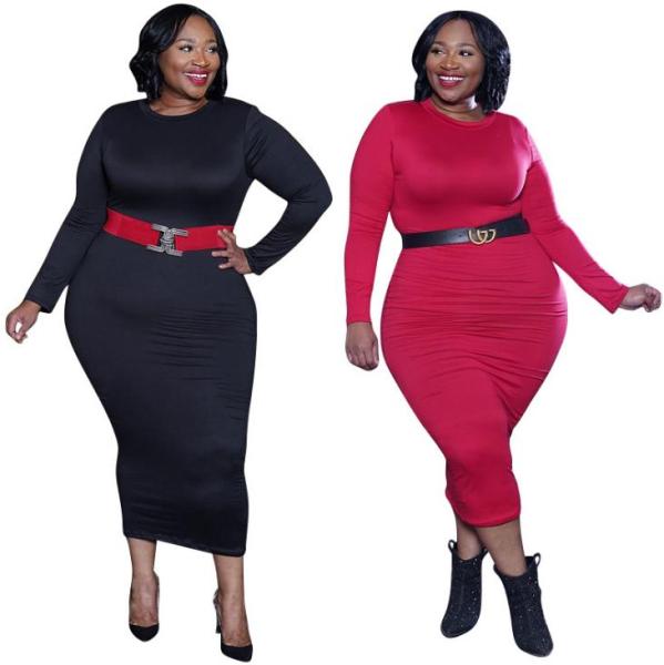 Solid color tight-fitting buttocks sexy autumn/winter long plus size Womens dress OSS20972