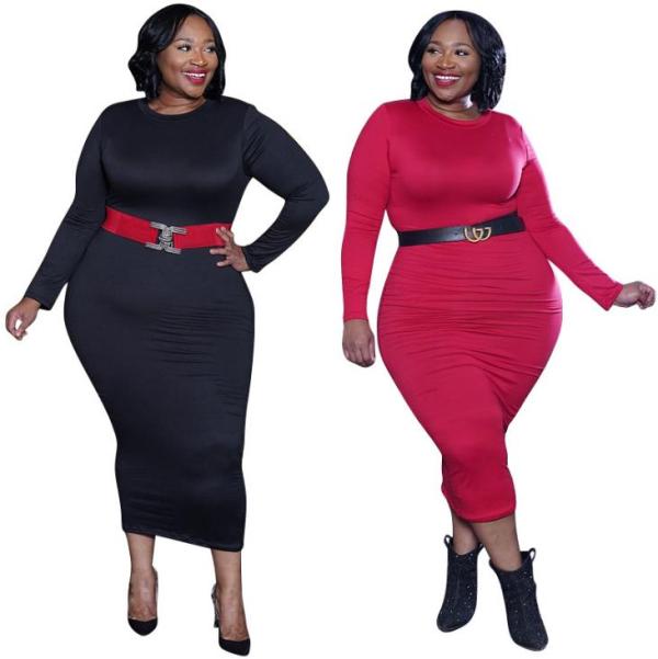 Solid color tight-fitting buttocks sexy autumn/winter long plus size Womens dress OSS20972