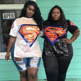 Fashion trend sequins split cartoon ornaments plus size Womens blouse OSS20925