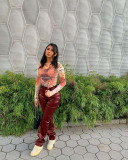 Fashion PU Leather High Waist Long Pants A3244