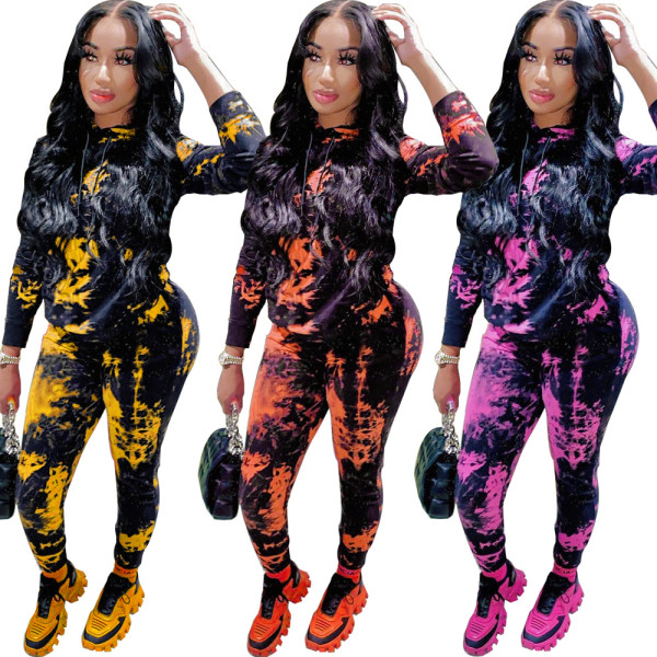 Tie-dye hooded two-piece suit YH5194