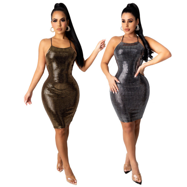 Sexy Sequins Suspenders Backless Mini Skinny Dress CCY8826