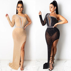 Dress mesh see-through irregular long skirt X5028