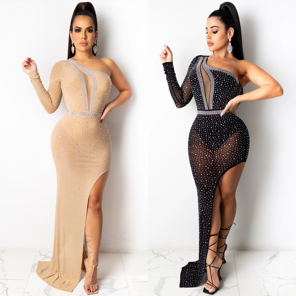 Dress mesh see-through irregular long skirt X5028