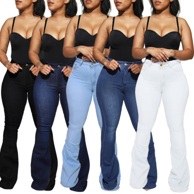 Casual Solid Color High Waist Flared Denim Trousers WWY7078