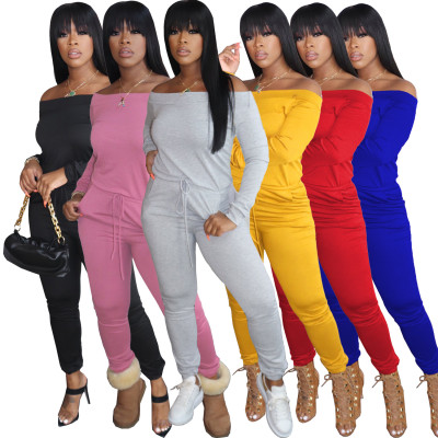Fashion Off Shoulder Long Sleeves Drawstring Jumpsuit  AL150